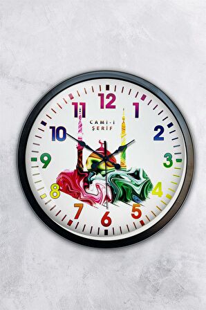 40 Cm Siyah Metal Cami Şerif Duvar Saati