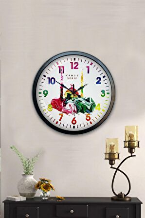 40 Cm Siyah Metal Cami Şerif Duvar Saati