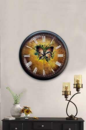 40 Cm Siyah Metal Butterfly Duvar Saati