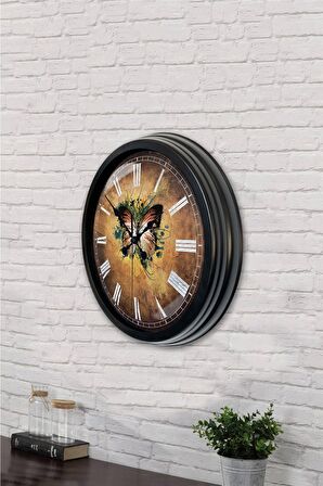 40 Cm Siyah Metal Butterfly Duvar Saati