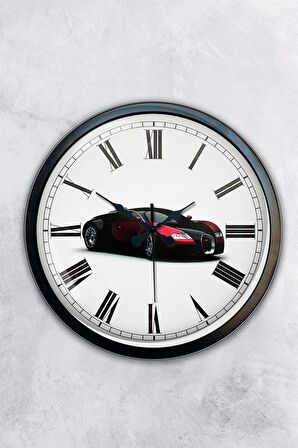 40 Cm Siyah Metal Bugatti Duvar Saati