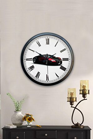 40 Cm Siyah Metal Bugatti Duvar Saati