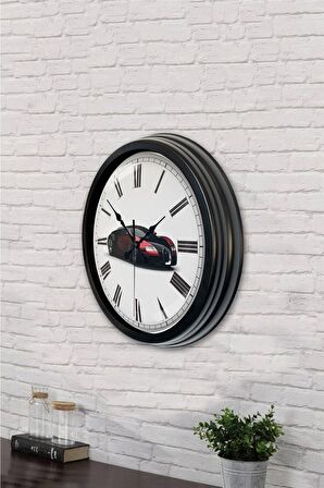 40 Cm Siyah Metal Bugatti Duvar Saati
