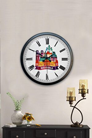 40 Cm Siyah Metal Brussels Temalı Duvar Saati