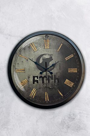 40 Cm Siyah Metal Bozkurt Türk Duvar Saati