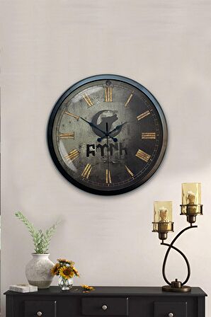 40 Cm Siyah Metal Bozkurt Türk Duvar Saati