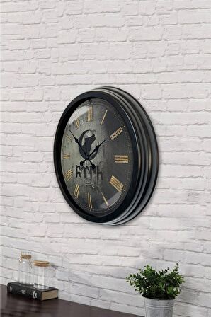 40 Cm Siyah Metal Bozkurt Türk Duvar Saati