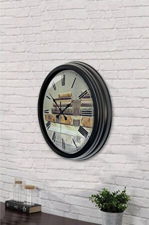 40 Cm Siyah Metal Book Duvar Saati
