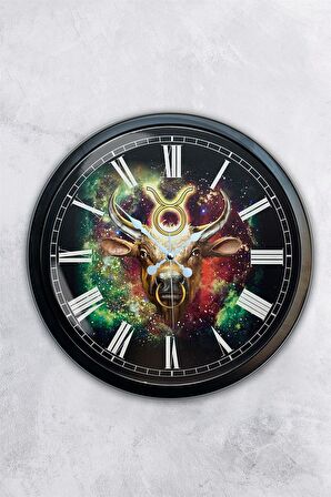 40 Cm Siyah Metal Boğa Burcu Duvar Saati