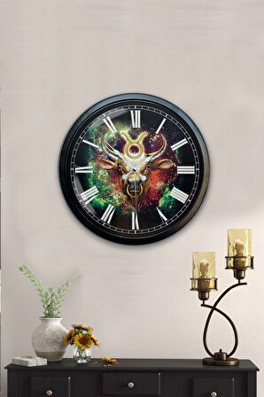 40 Cm Siyah Metal Boğa Burcu Duvar Saati