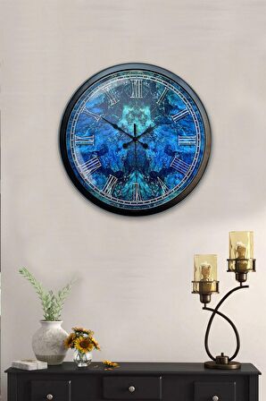 40 Cm Siyah Metal Blue Duvar Saati