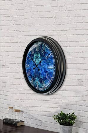 40 Cm Siyah Metal Blue Duvar Saati