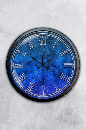 40 Cm Siyah Metal Blue Duvar Saati