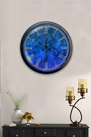 40 Cm Siyah Metal Blue Duvar Saati