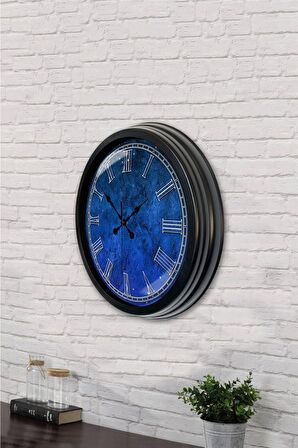 40 Cm Siyah Metal Blue Duvar Saati