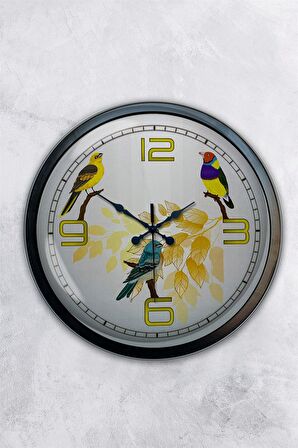 40 Cm Siyah Metal Birds Duvar Saati