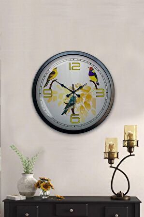 40 Cm Siyah Metal Birds Duvar Saati