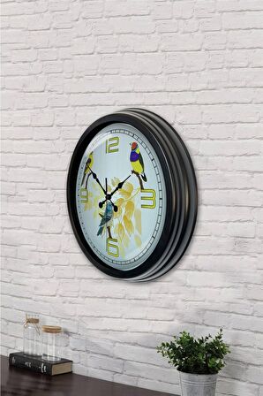 40 Cm Siyah Metal Birds Duvar Saati