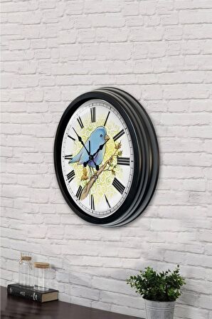 40 Cm Siyah Metal Bird Duvar Saati