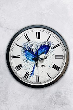 40 Cm Siyah Metal Bird Duvar Saati