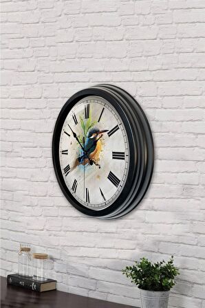 40 Cm Siyah Metal Bird Duvar Saati