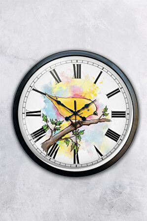 40 Cm Siyah Metal Bird Duvar Saati