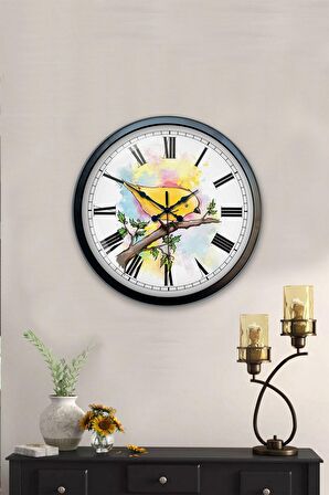 40 Cm Siyah Metal Bird Duvar Saati