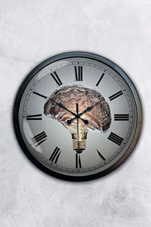 40 Cm Siyah Metal Beyin Duvar Saati