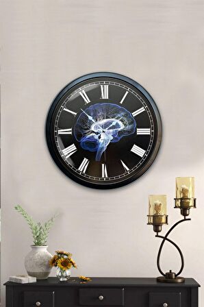 40 Cm Siyah Metal Beyin Duvar Saati