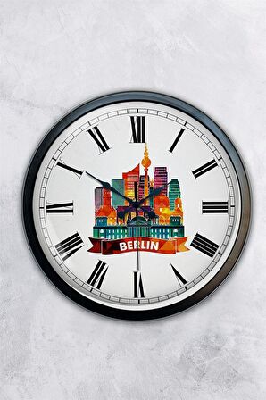 40 Cm Siyah Metal Berlin Temalı Duvar Saati