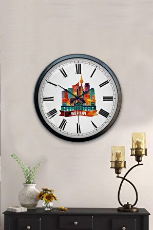 40 Cm Siyah Metal Berlin Temalı Duvar Saati