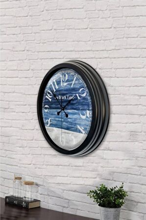 40 Cm Siyah Metal Beach Time Duvar Saati
