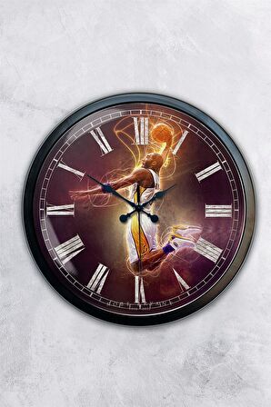 40 Cm Siyah Metal Basketbol Duvar Saati