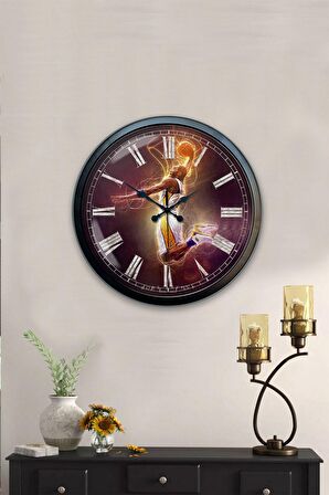 40 Cm Siyah Metal Basketbol Duvar Saati