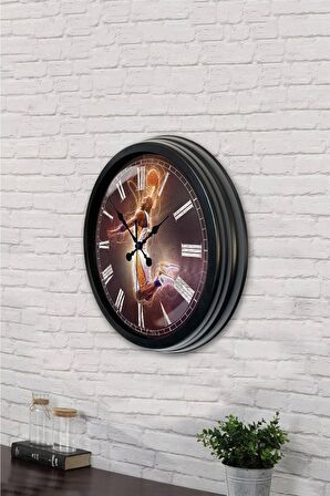 40 Cm Siyah Metal Basketbol Duvar Saati