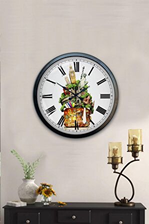 40 Cm Siyah Metal Başkentler Duvar Saati
