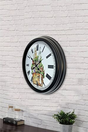 40 Cm Siyah Metal Başkentler Duvar Saati