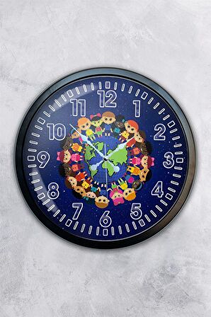 40 Cm Siyah Metal Barış Duvar Saati