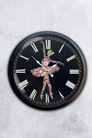 40 Cm Siyah Metal Balerin Duvar Saati
