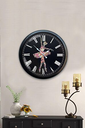40 Cm Siyah Metal Balerin Duvar Saati
