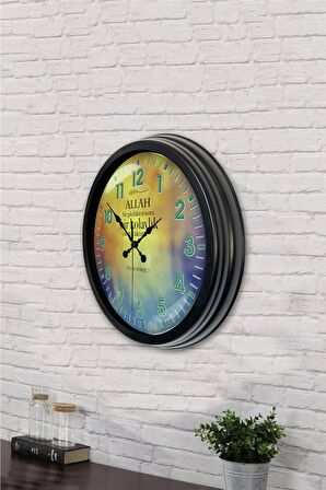 40 Cm Siyah Metal Ayet Duman Duvar Saati