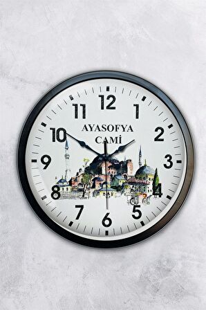 40 Cm Siyah Metal Ayasofya Cami Duvar Saati