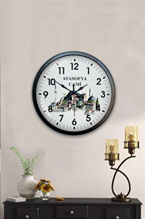 40 Cm Siyah Metal Ayasofya Cami Duvar Saati