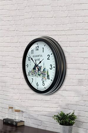 40 Cm Siyah Metal Ayasofya Cami Duvar Saati