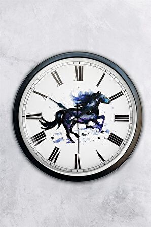 40 Cm Siyah Metal Atlı Duvar Saati