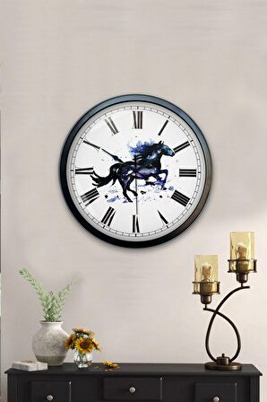 40 Cm Siyah Metal Atlı Duvar Saati