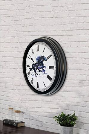 40 Cm Siyah Metal Atlı Duvar Saati