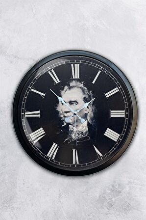 40 Cm Siyah Metal Atatürk Duvar Saati