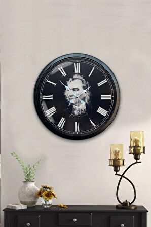40 Cm Siyah Metal Atatürk Duvar Saati