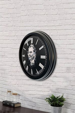 40 Cm Siyah Metal Atatürk Duvar Saati